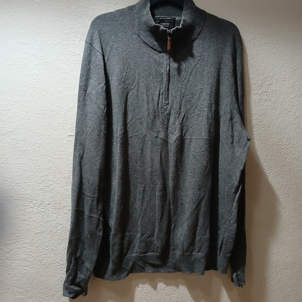 Nordstrom cashmere blend cotton/cashmere  Men's Dark Gray Quarter-Zip Sweater